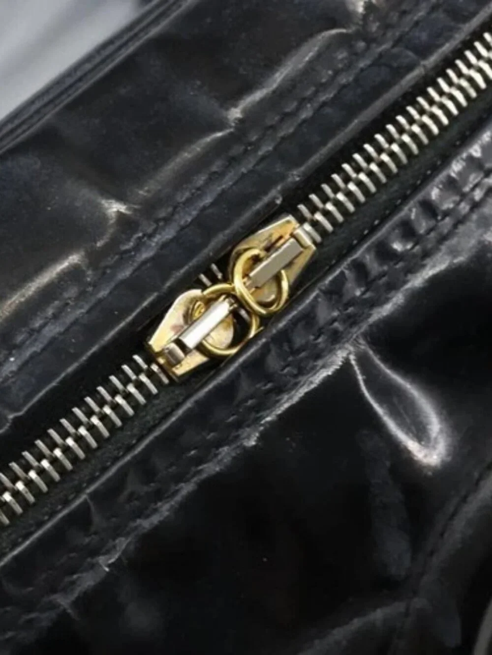 CHANEL Vanity Pouch Patent leather Black Gold CC Auth bs33674